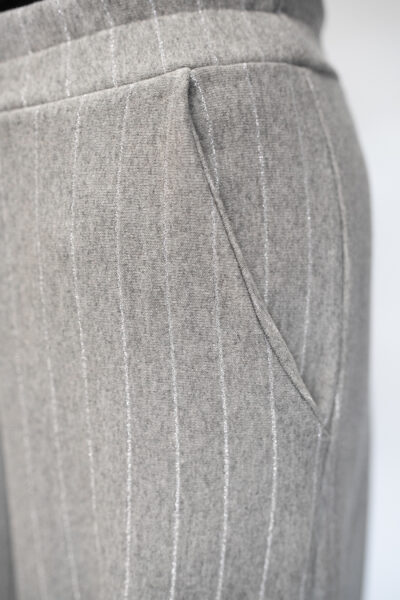 Bawełniane spodnie dzwony ze srebrną nitką z szeroką nogawką jasnoszare