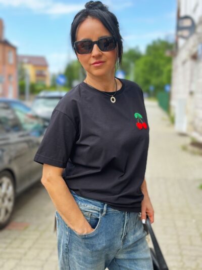 cocomore cherries t shirt oversize z wisienką czarny