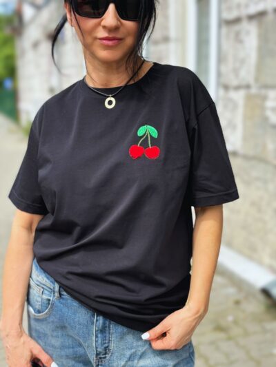 cocomore cherries t shirt oversize z wisienką czarny