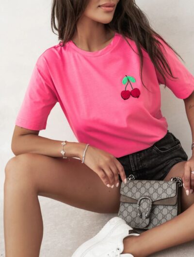 cocomore cherries t shirt oversize z wisienką różowy