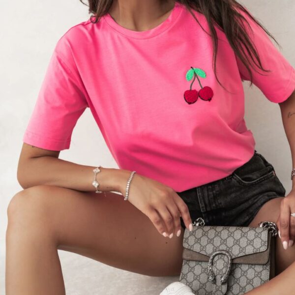 cocomore cherries t shirt oversize z wisienką różowy