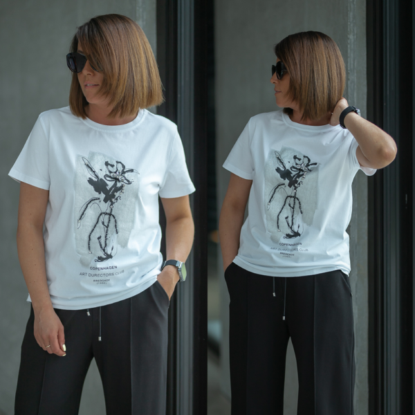 bastet biały t shirt z nadrukiem srebro