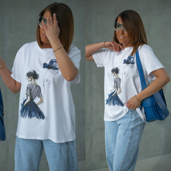bastet biały t shirt z nadrukiem srebro