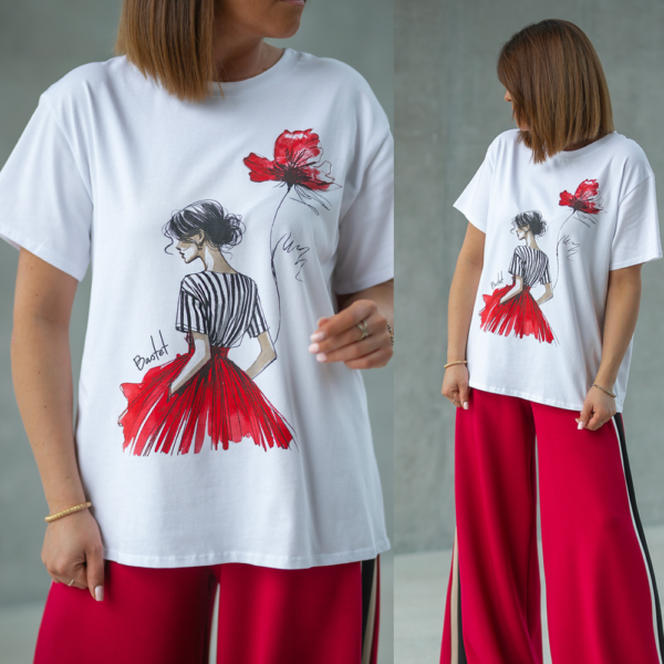 bastet biały t shirt z nadrukiem srebro