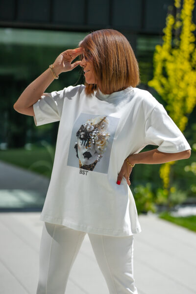 bastet biały t shirt z nadrukiem