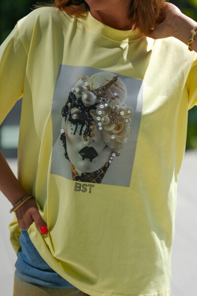 bastet żółty t shirt z nadrukiem