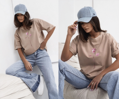 cocomore t shirt z różą beżowy