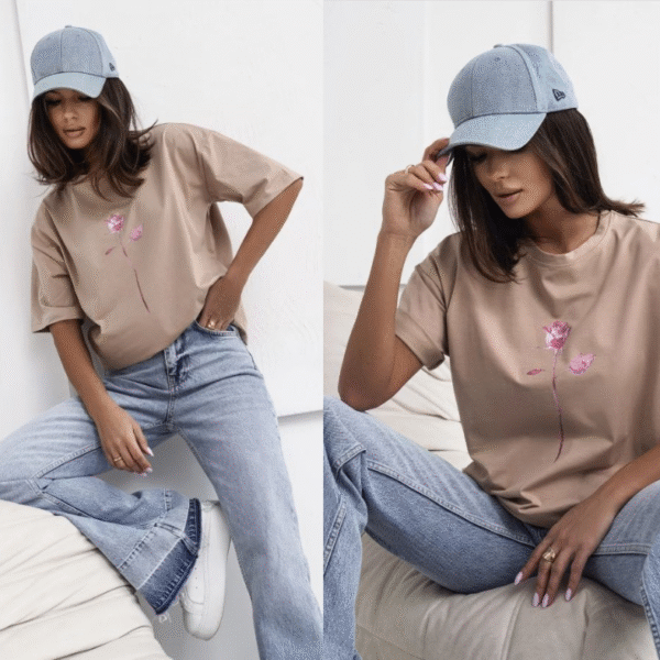 cocomore t shirt z różą beżowy