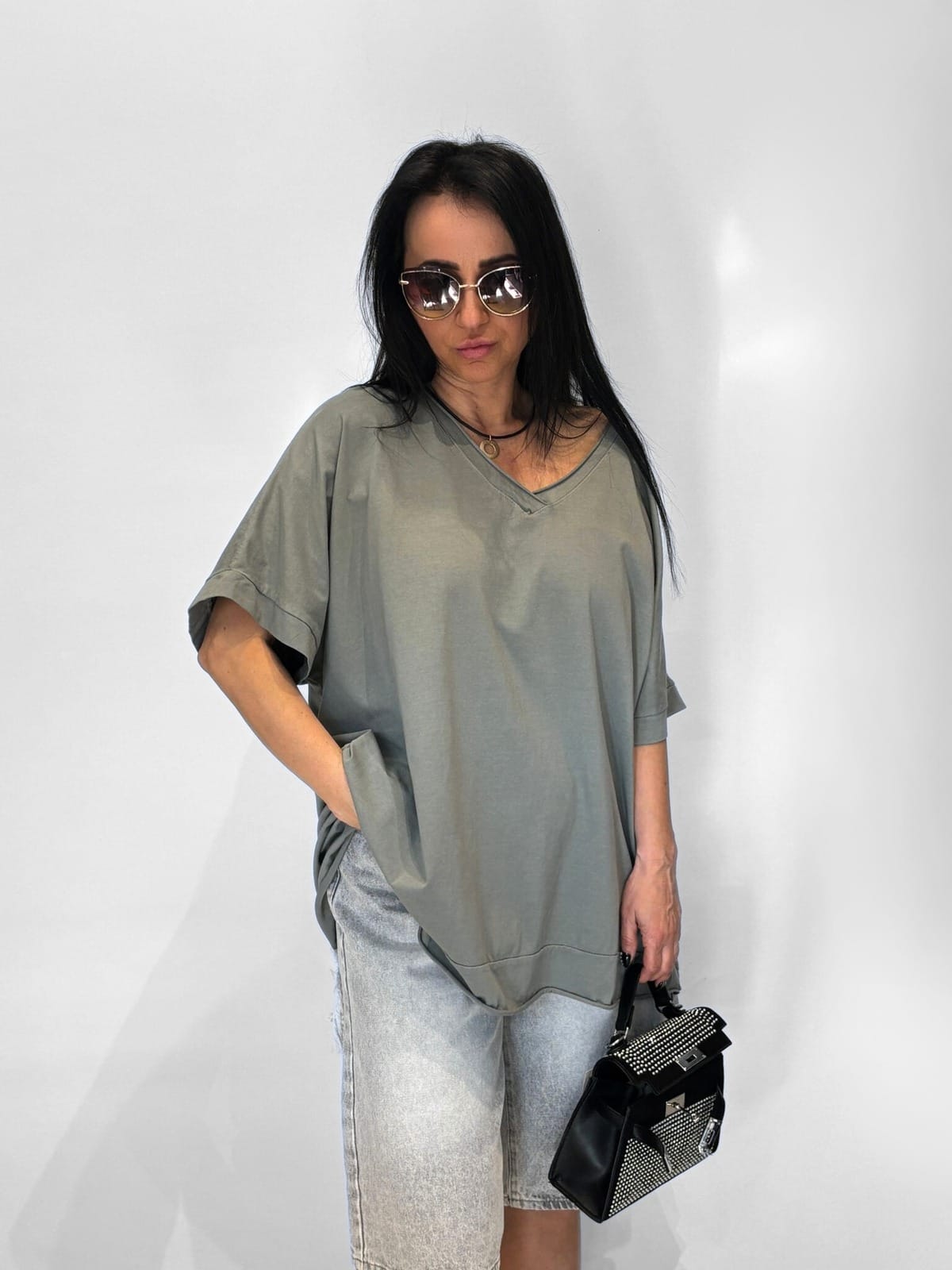 bawełniana tunika oversize zielona