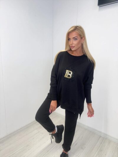 paparazzi fashion czarna bluza oversize aplikacja jabłko