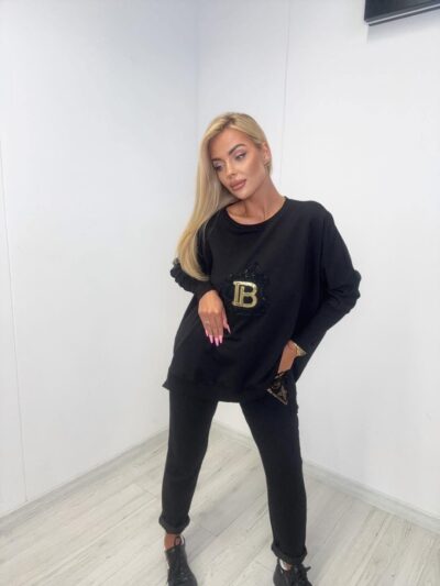 paparazzi fashion czarna bluza oversize aplikacja jabłko