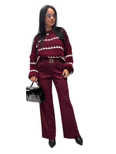 banera styl spodnie eleganckie bordowe